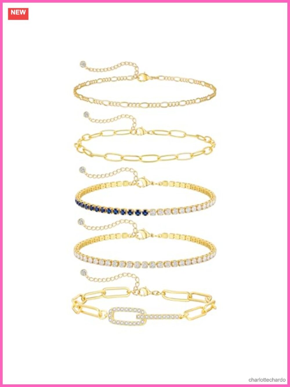 14k Gold-Plated Beaded Bracelet Set 4 PCS Adjustable Stackable